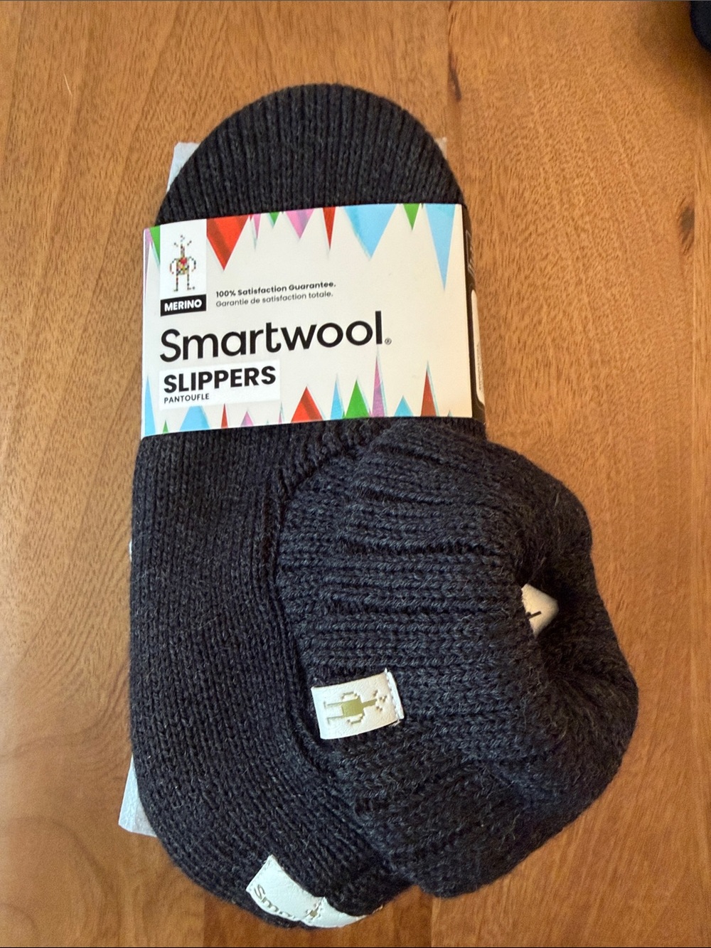 Smartwool Charcoal Slipper Socks - Dark Gray Merino Knit L